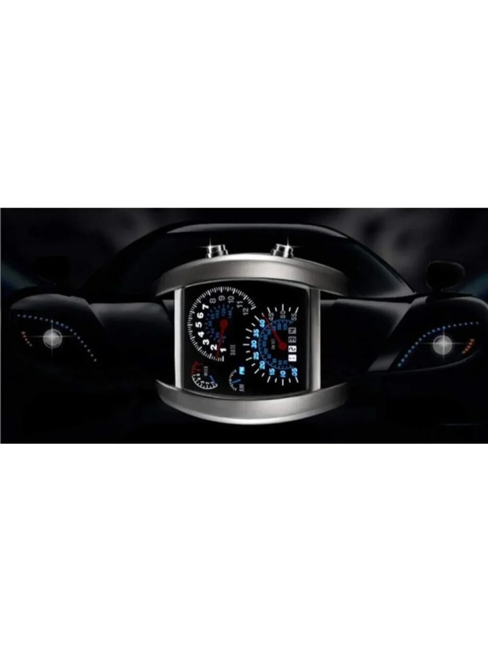 Men's Black Analog Quartz Silicone Triangle Dial Iron Cobra LED Digital Watch